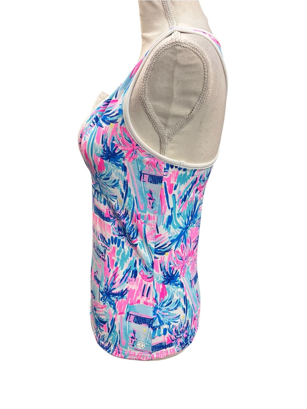 Lilly Pulitzer Luxletic Palm Print Zip Front Tank Top Built-In Bra S - Picture 8 of 13